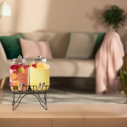 Glass Beverage Dispenser Set with Stand - 2 Clear Dispensers - view 4