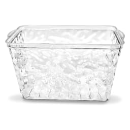 Clear rectangular acrylic storage box with a textured wavy pattern on a white shelf in a home setting. - view 2