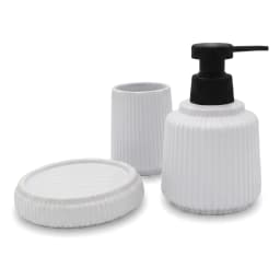 White Ceramic Ribbed Bathroom Set - 3 Pieces - view 3