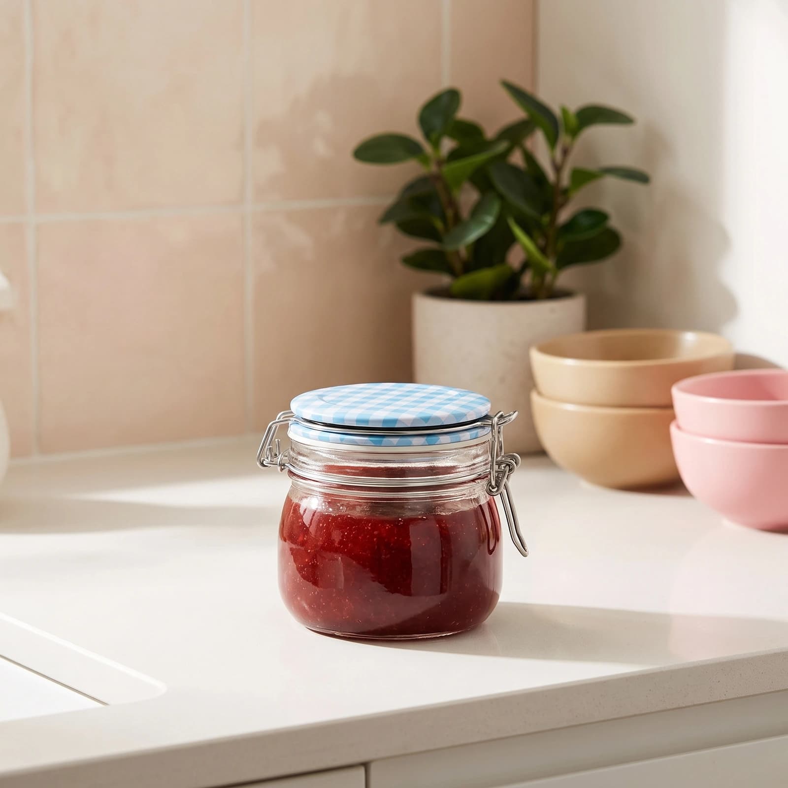 Glass Storage Jar with Blue Gingham Lid