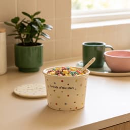 Porcelain Mug with Lid - Cream, Colorful Stars & Moons - view 1