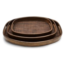 3 Piece Oval Dark Wood Serving Tray Set - view 4