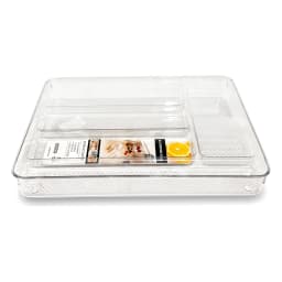 Clear rectangular acrylic multipurpose organizer tray set with textured bottom, featuring nested compartments, on a white sh… - view 2