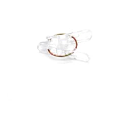 Close-up of a pack of 30 clear plastic hanging clips with small colored springs, placed on a light beige bathroom counter ne… - view 2