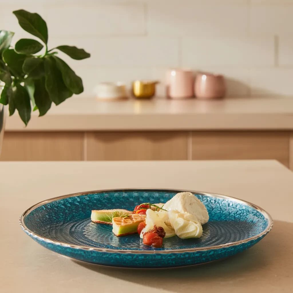 Dark Blue Glass Plate - Round Dinner Serving Dish