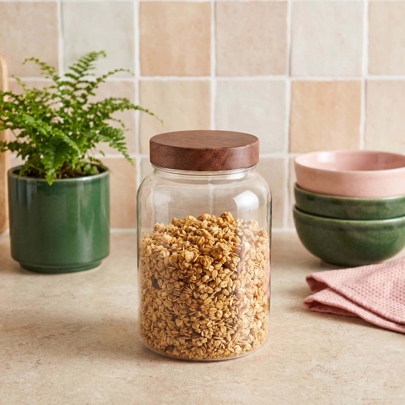 Clear Glass Storage Jar with Wooden Lid