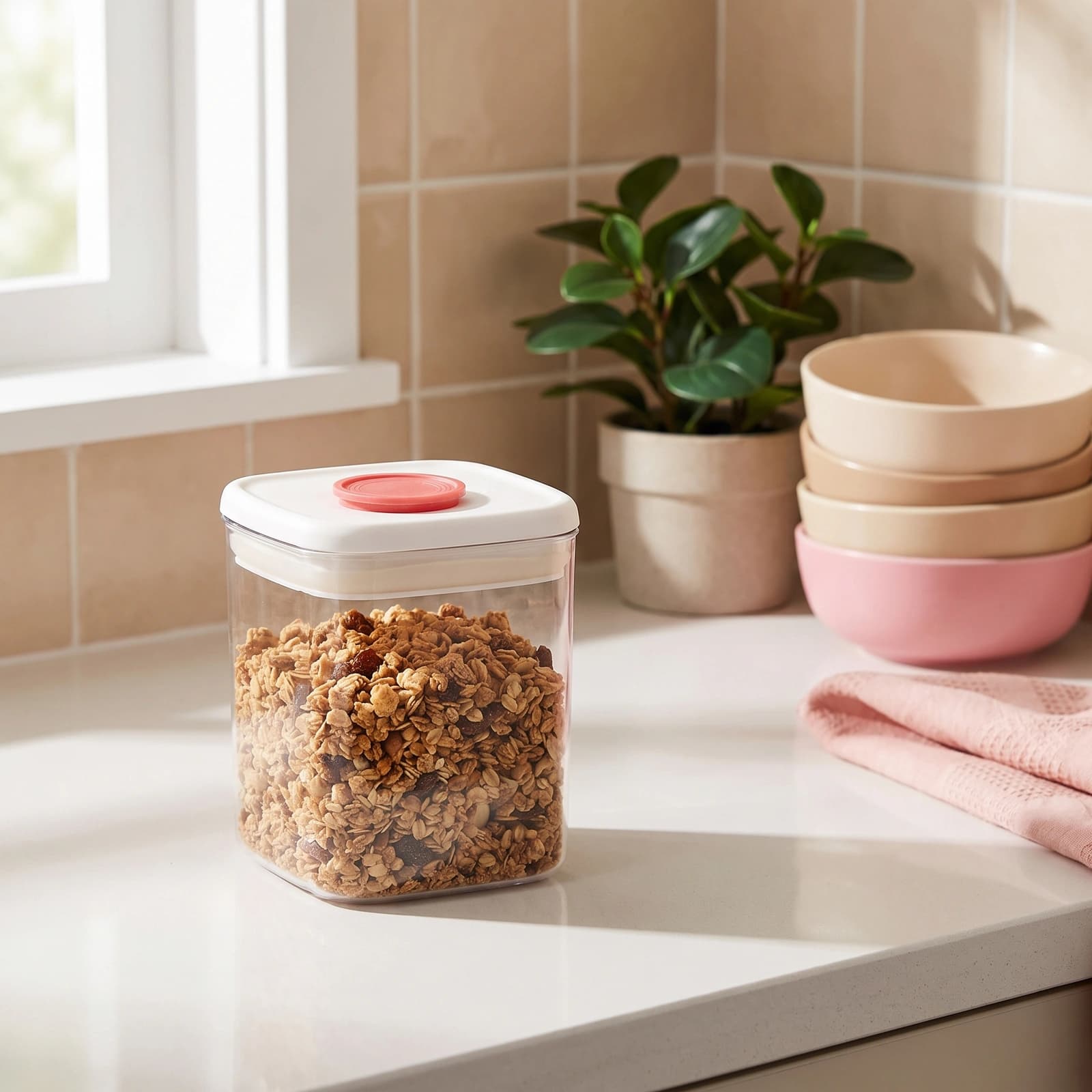 Food Storage Container - Clear with Beige Lid