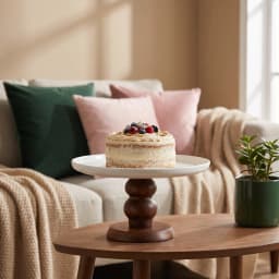 Porcelain Cake Stand with Wooden Base - White - view 4