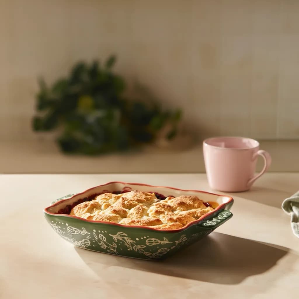 Porcelain Baking Dish - Cream & Red Floral Design