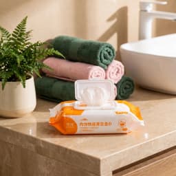 White and orange pack of car interior cleaning wet wipes with an orange flip-top lid and a white car icon. - view 1