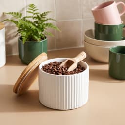 White Porcelain Storage Jar with Wood Lid - view 1