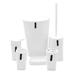 6 Piece Bathroom Accessories Set - White Plastic - view 7