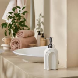Cream ceramic Soap Dispenser with Arched Texture - view 1