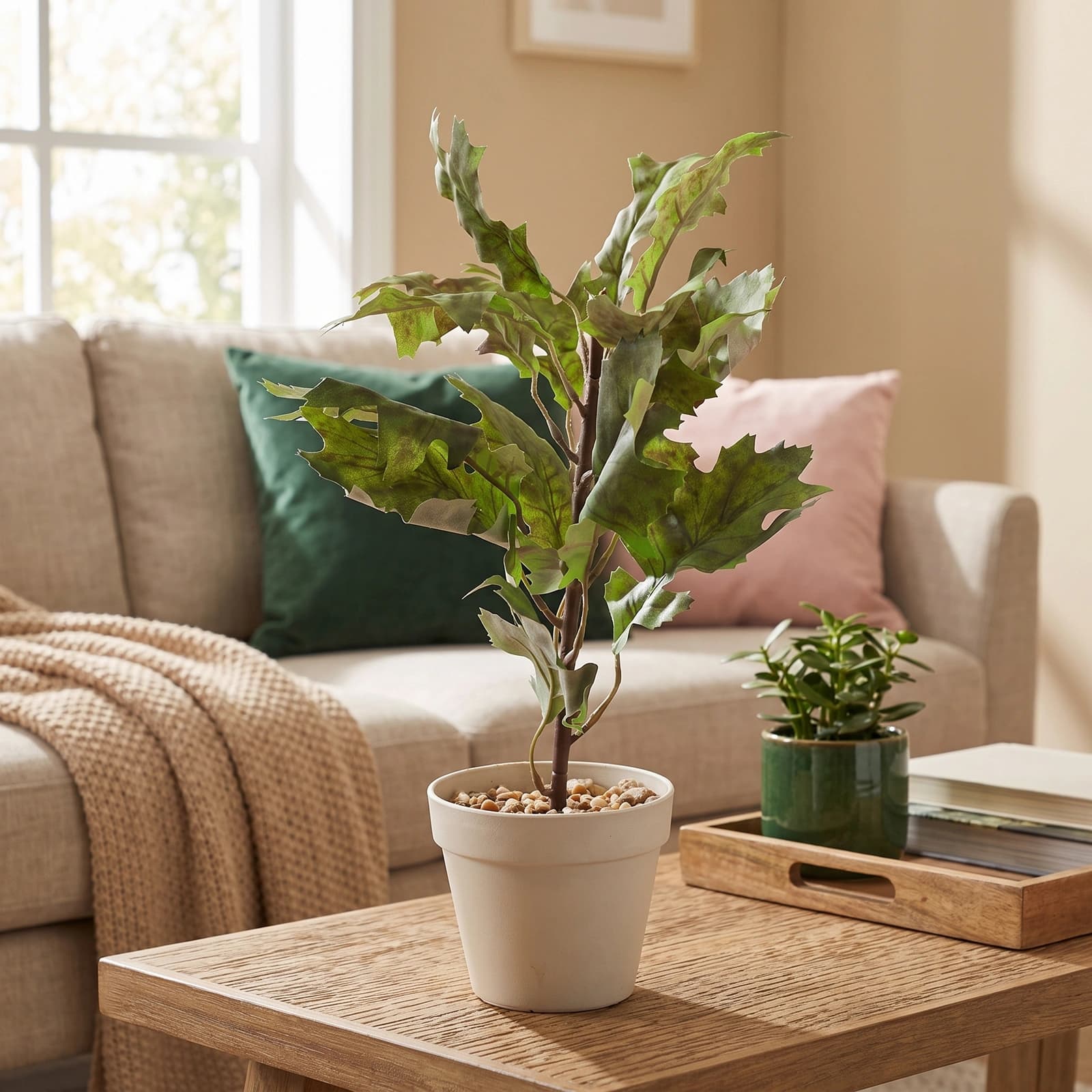 Artificial Plastic Plant - Green Leaves in Beige Pot