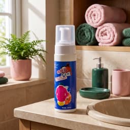 Blue and white plastic spray bottle of 200ml down jacket dry cleaning agent with Chinese text and images of jackets - view 1