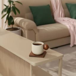 Ceramic Cup with Wooden Handle & Coaster Set - Cream - view 1