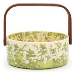 Serving Basket with Wood Handle - Cream Green Floral - view 2
