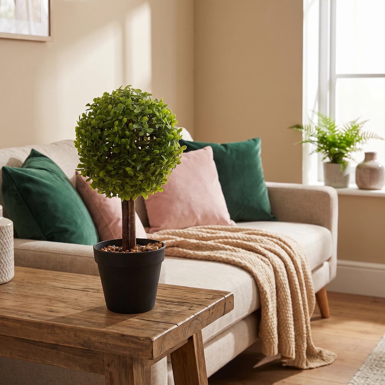 Artificial Topiary Plant Plastic - Green in Black Pot