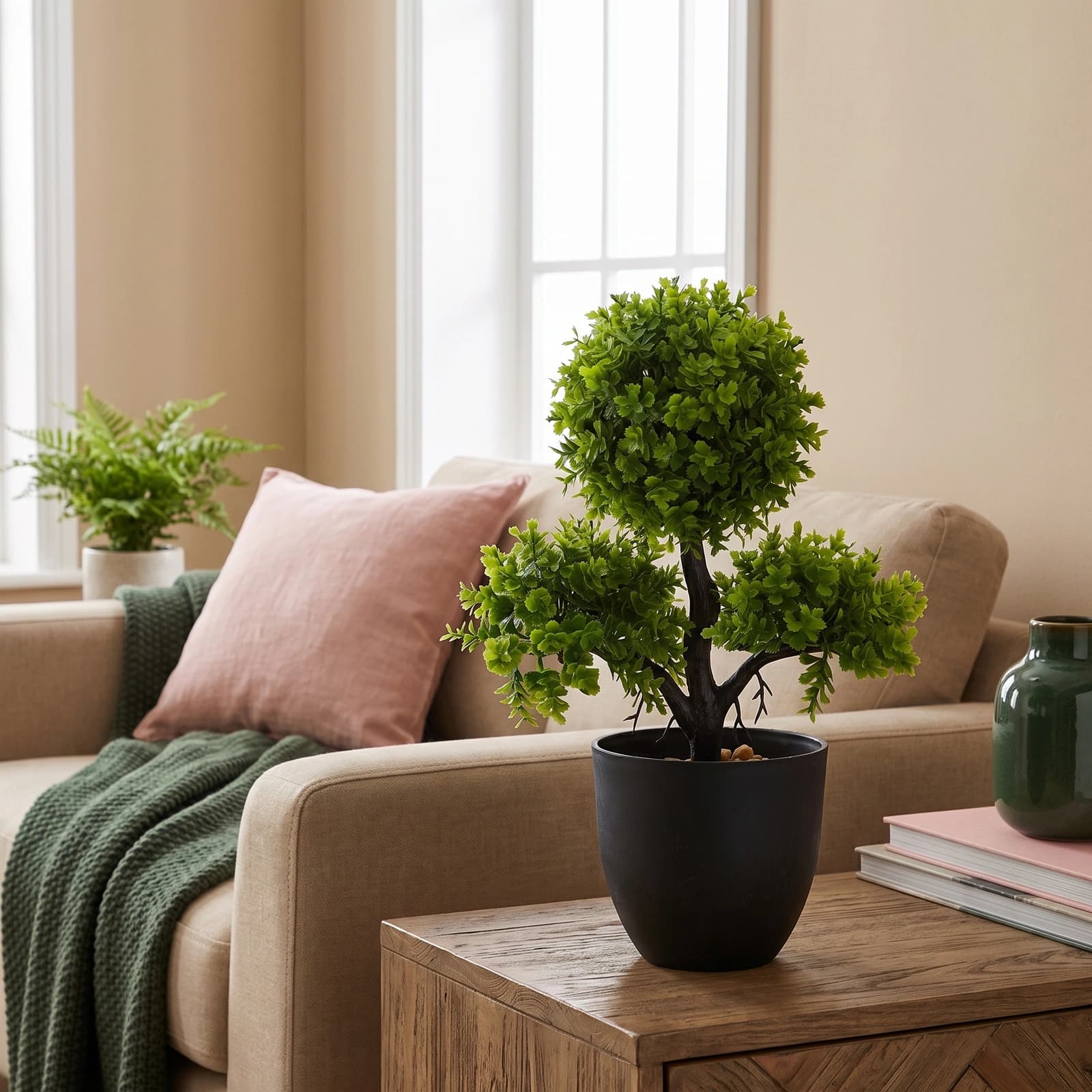 Artificial Plant in Black Pot - Green Decorative Bush