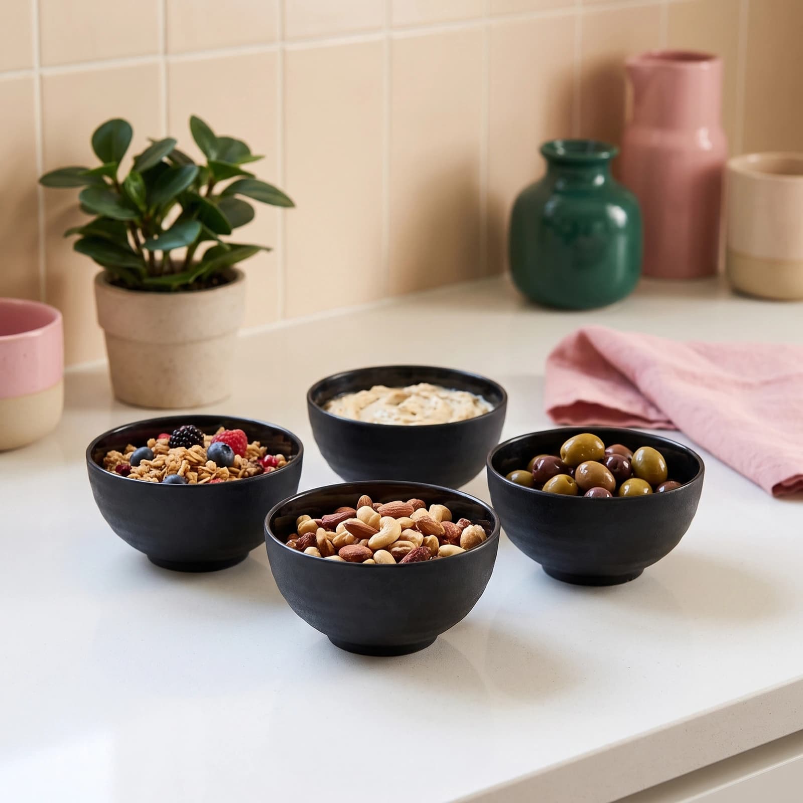 Set of 4 Black Plastic Bowls