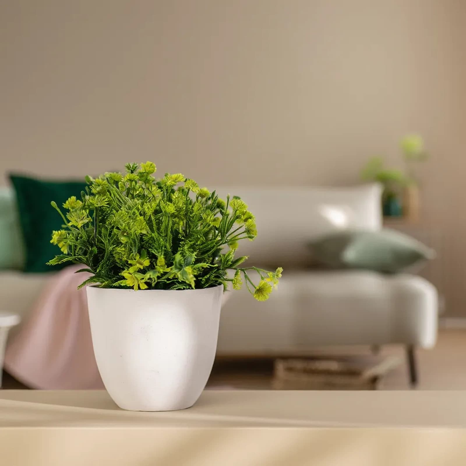 Artificial Plant in White Plastic Pot - Green