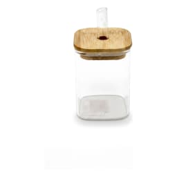 Clear Glass Cup with Wood Lid & Straw - view 2