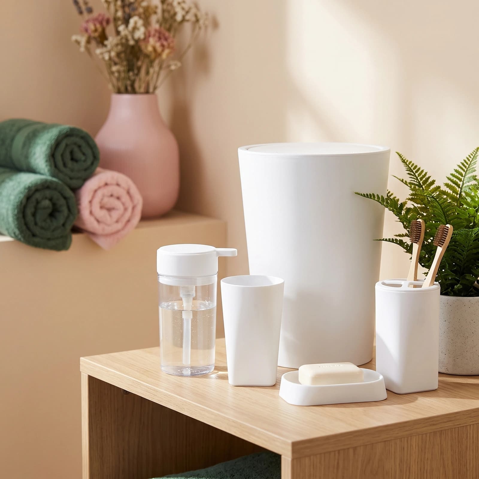 6 Piece Bathroom Accessories Set - White Plastic