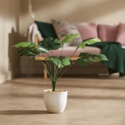 Artificial Monstera Plant White Plastic Pot - view 1