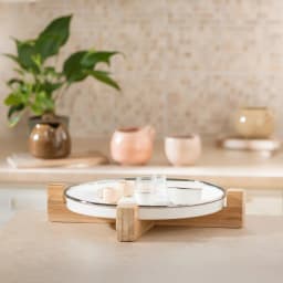 White Porcelain Serving Tray with Wood Stand - view 5