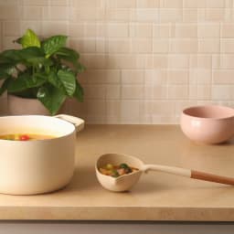 Silicone Ladle with Wood Handle - Cream - view 4