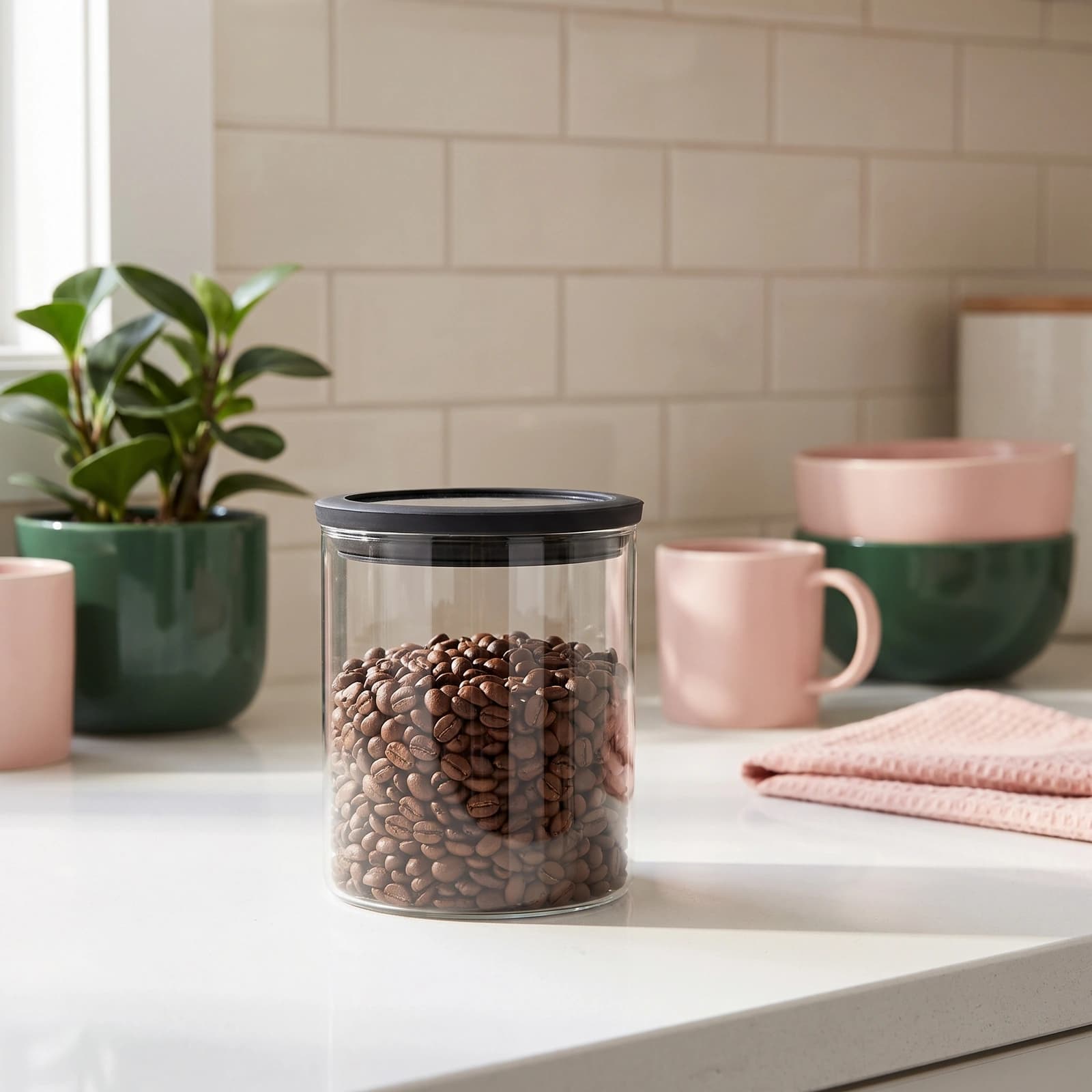 Clear Glass Storage Jar with Black Lid