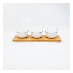 Porcelain Serving Bowls Set of 3 with Wood Tray - White - view 2