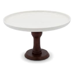 White Porcelain Cake Stand with Dark Wood Base - view 3