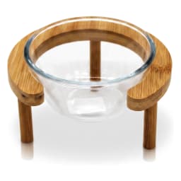 Glass Serving Bowl with Wood Stand - Clear & Light Brown - view 2