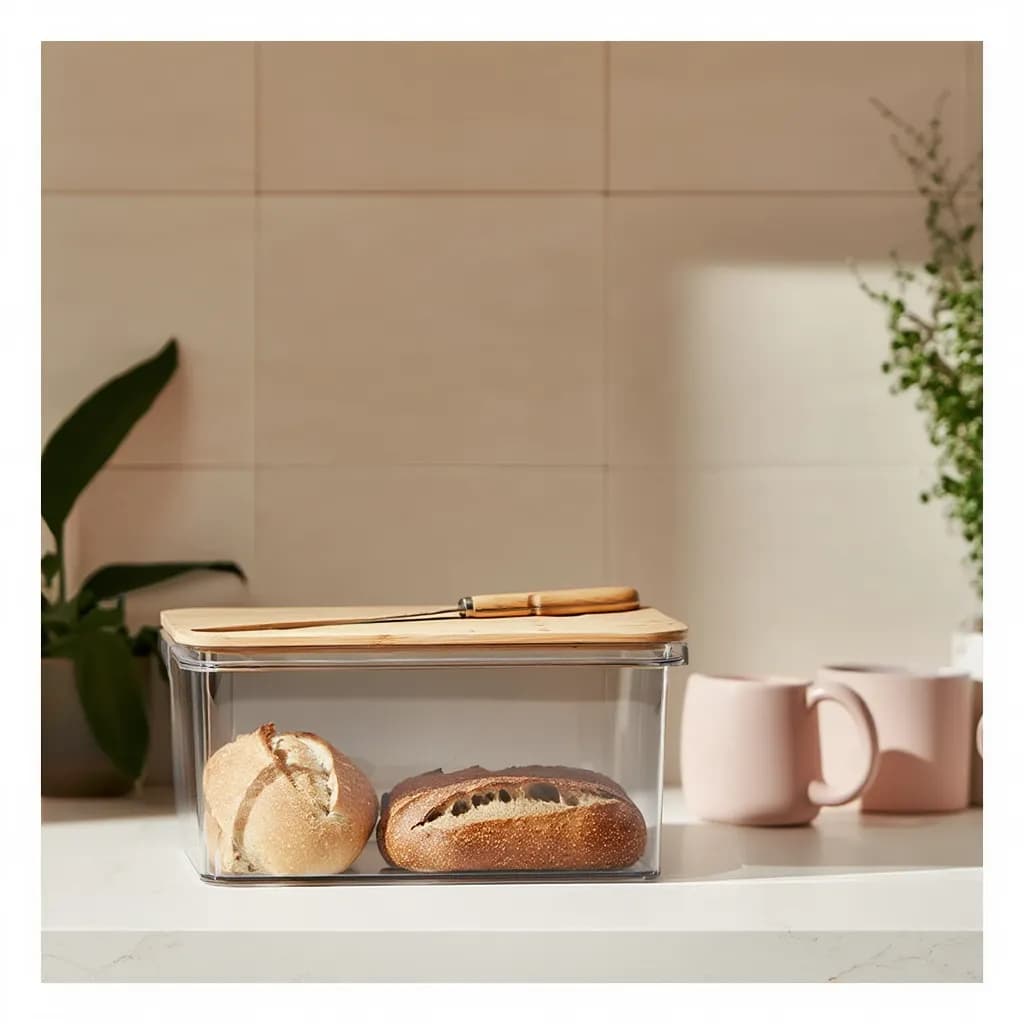 Clear Storage Container with Wood Lid & Knife