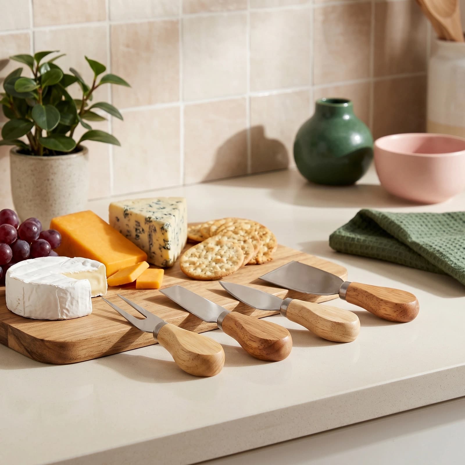 Stainless Steel & Wood Cheese Knife Set - 4 Pcs
