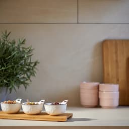 Porcelain Serving Bowls Set of 3 with Wood Tray - White - view 4