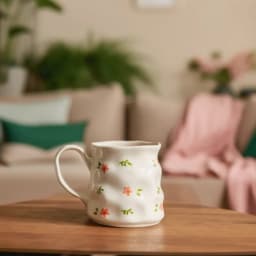 Wavy Porcelain Mug - Cream with Pink Floral Design - view 4