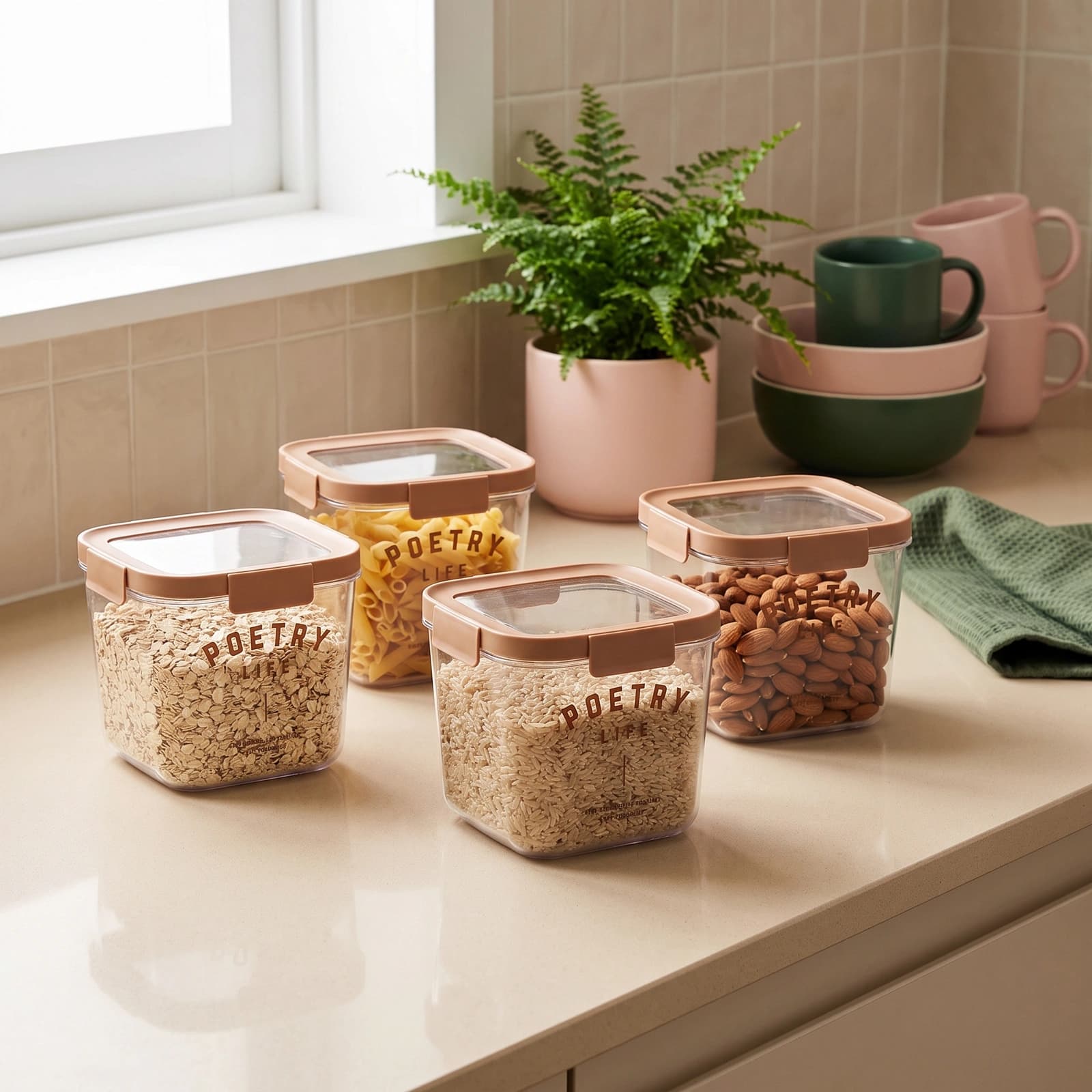 Acrylic Storage Container Set - 4 Clear Pieces with Brown Lids