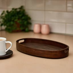 3 Piece Oval Dark Wood Serving Tray Set - view 1