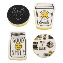 Printed Sponge Scrubber Set - 4 Pcs Yellow & White Smile Designs - view 2