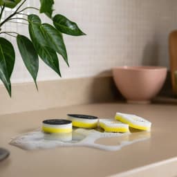 Printed Sponge Scrubber Set - 4 Pcs Yellow & White Smile Designs - view 1