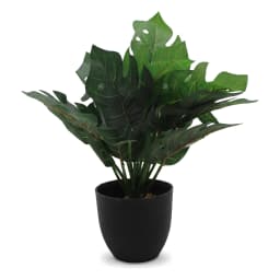 Artificial Green Leaf Plant in Black Pot - view 2