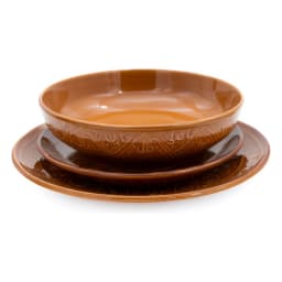 Brown porcelain Dinnerware Set 24Pcs - Embossed Design - view 5