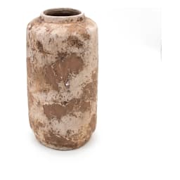 Single cylindrical porcelain vase with distressed brown and beige textured finish on a white background - view 2