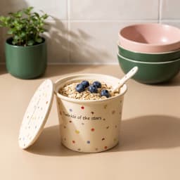Porcelain Mug with Lid, Cream - Stars & Moons Design - view 1
