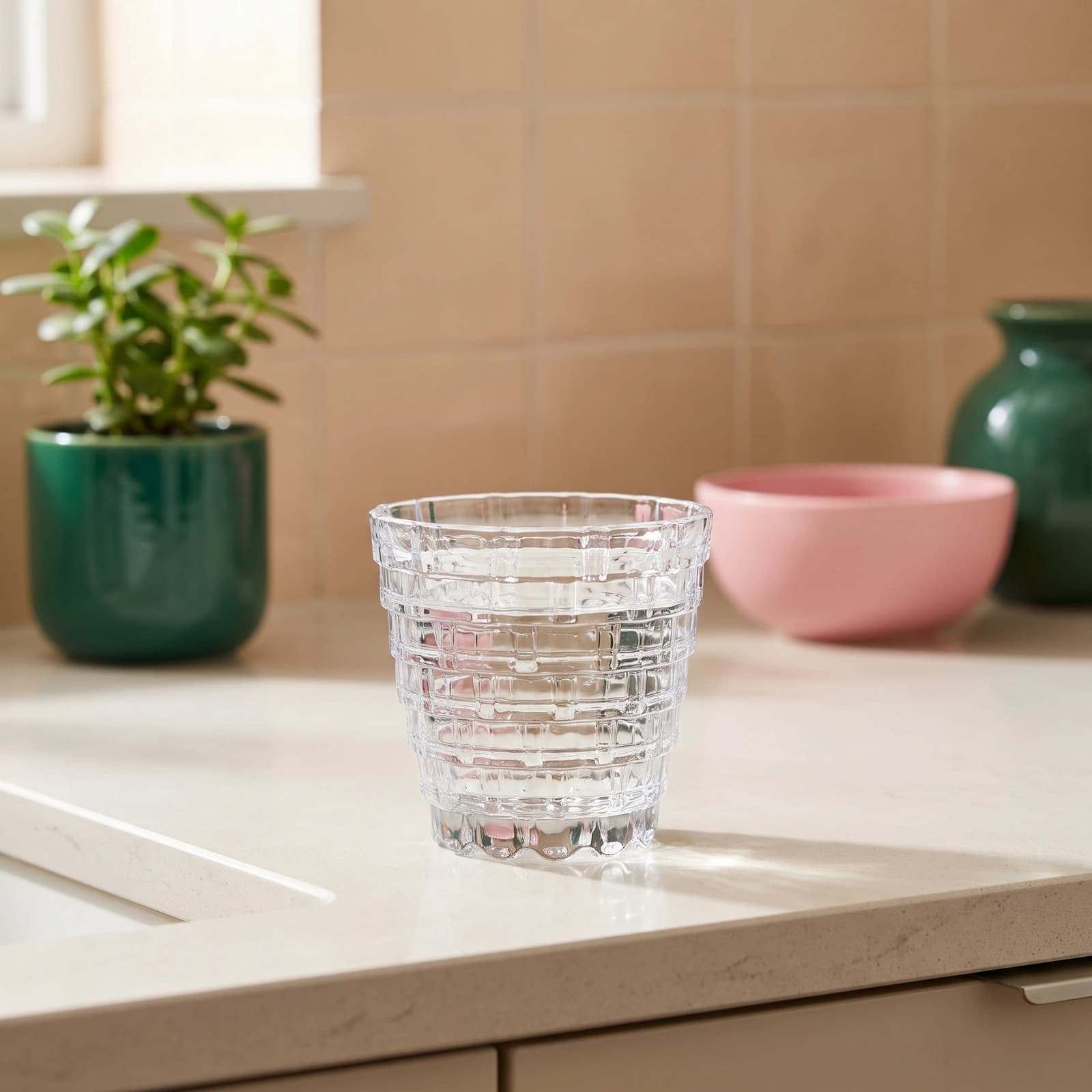 Set of 6 Clear Textured Glass Cups