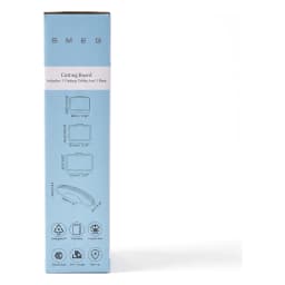 Three pastel plastic cutting boards (pink, green, blue) with grey edges, stored vertically in a white holder with metal hand… - view 4