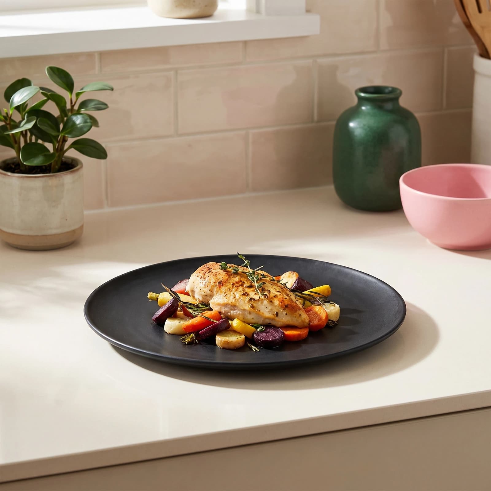 Black Matte Ceramic Dinner Plate Set - 3 Pcs