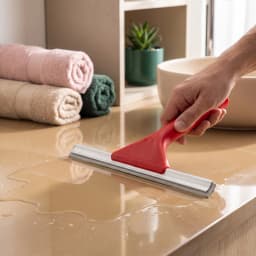 Red and grey telescopic window squeegee with a 12-inch blade on a white background. - view 4